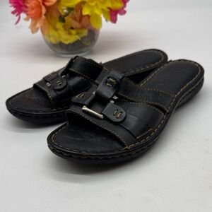 Born Black Leather Slip On Women's Sandals Size 8 BSN9326C